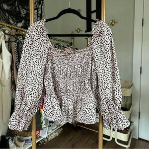 Who What Wear | Leaf Floral Balloon Sleeve Ruffle Blouse Smocked Top